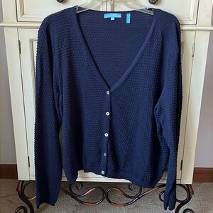 Draper James RSVP Navy Blue Textured Button Down Cardigan Size XXL